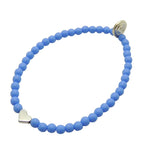Dana Levy Mini Heart Charm Glass Bead Bracelet - Shiny Silver Cornflower Blue