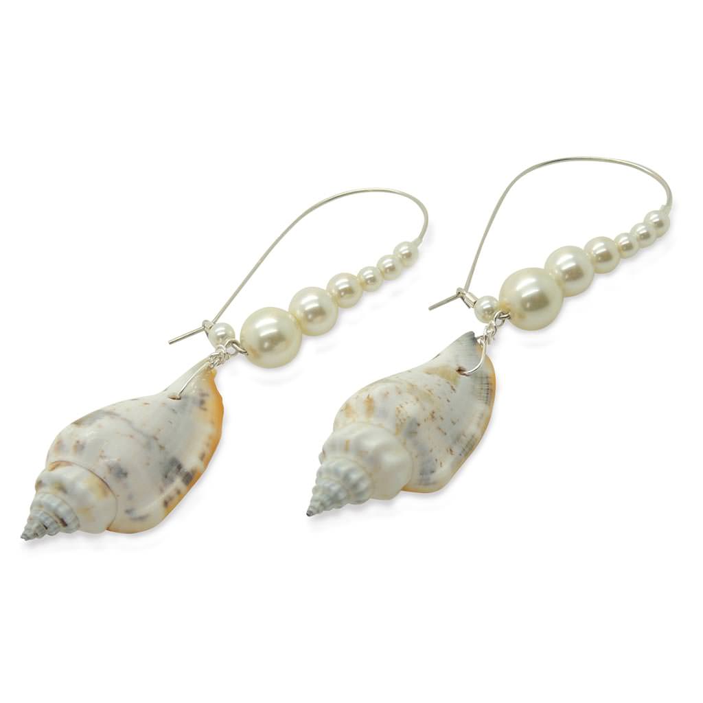 Dana Levy Conch Shell Charm Pearl Hoop Earrings - Silver Plate