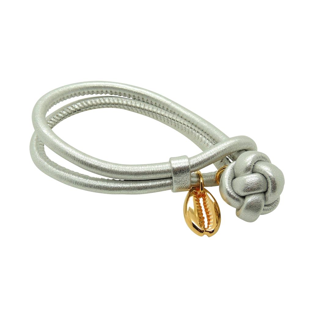 Dana Levy Midas Cowrie Shell Charm Metallic Leather Cord Bracelet - Silver