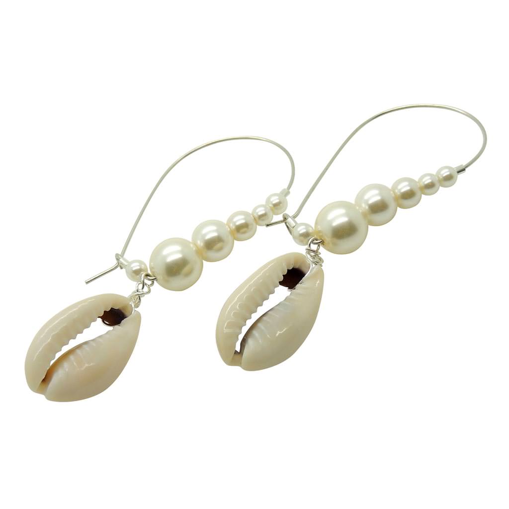 Dana Levy Cowrie Shell Charm Pearl Hoop Earrings - Silver Plate