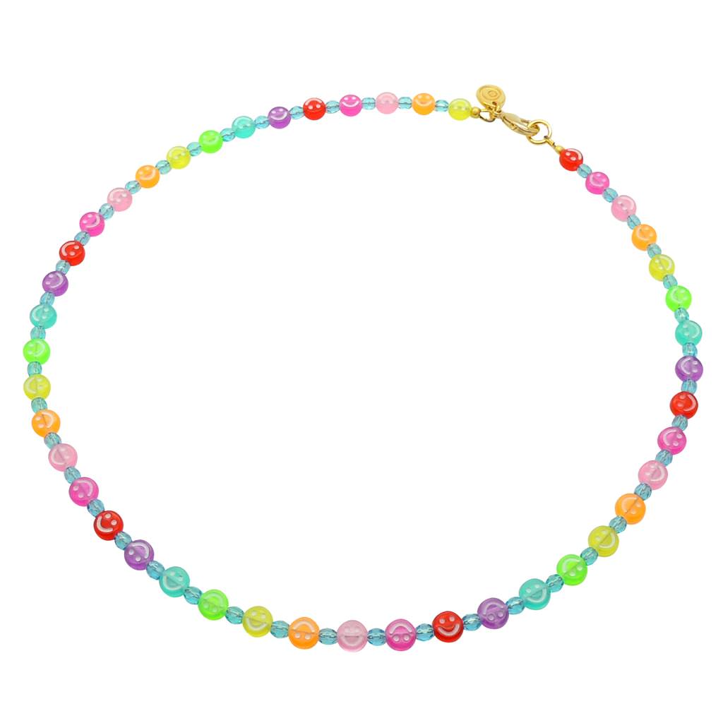 Dana Levy Mini Ombre Rainbow Smiley Charm Faceted Glass Bead Necklace - Sky Blue