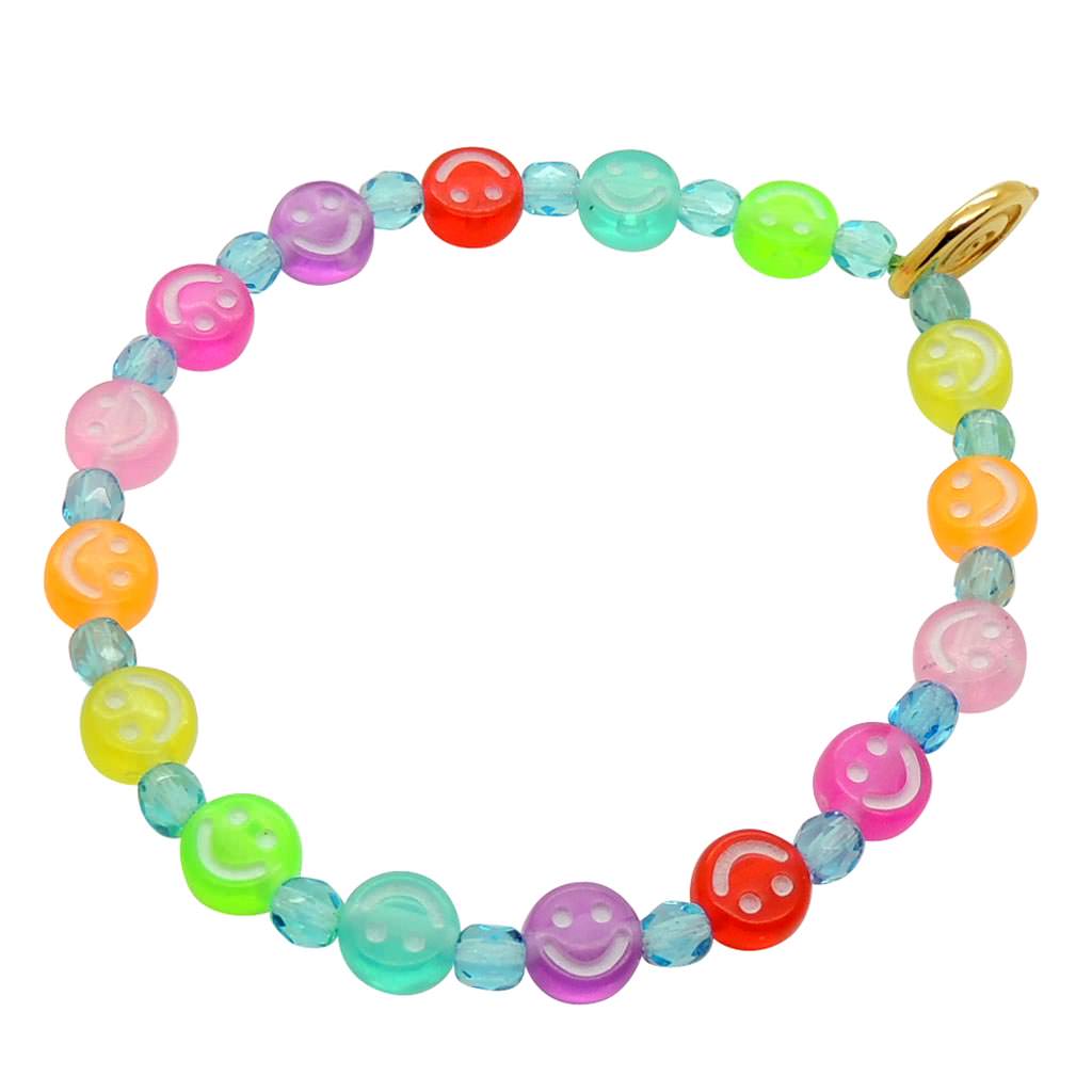 Dana Levy Mini Rainbow Smiley Charm Faceted Glass Bead Bracelet - Sky Blue