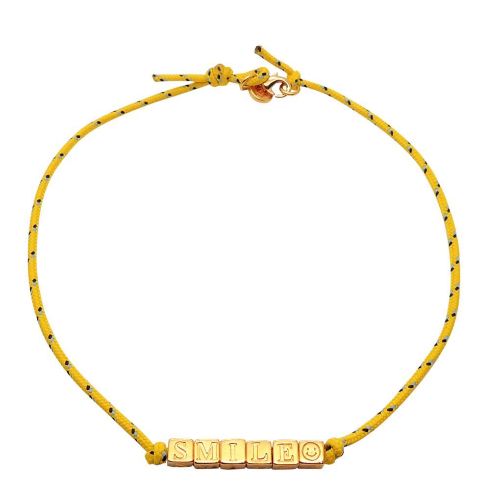 Dana Levy Spell It Out Personalised Alphabet Cube Nautical Cord Necklace - Smile Yellow Cord