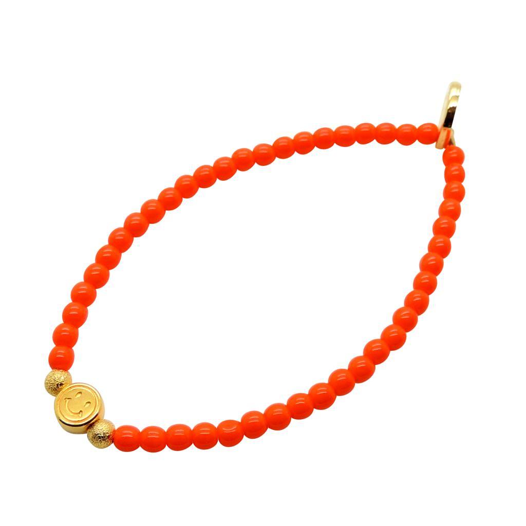 Dana Levy Men's Smiley Charm Glass Bead Bracelet - Orange