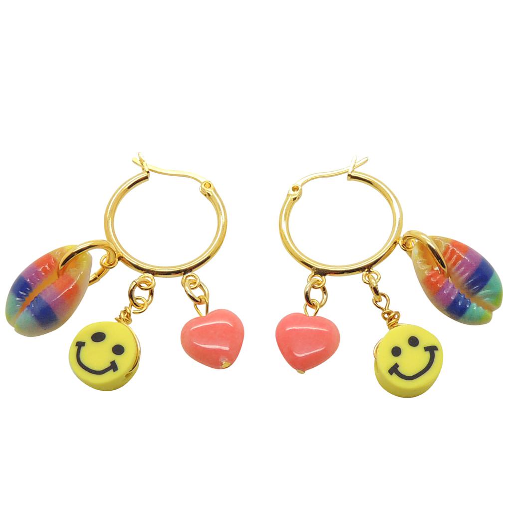 Dana Levy Smiley Charm Trio Mini Hoop Earrings
