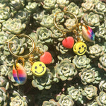 Dana Levy Smiley Charm Trio Mini Hoop Earrings - Gold Plate 