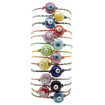 Dana Levy Ceramic Evil Eye Bubble Charm Multicolour Braid Cord Bracelet - Group Stack