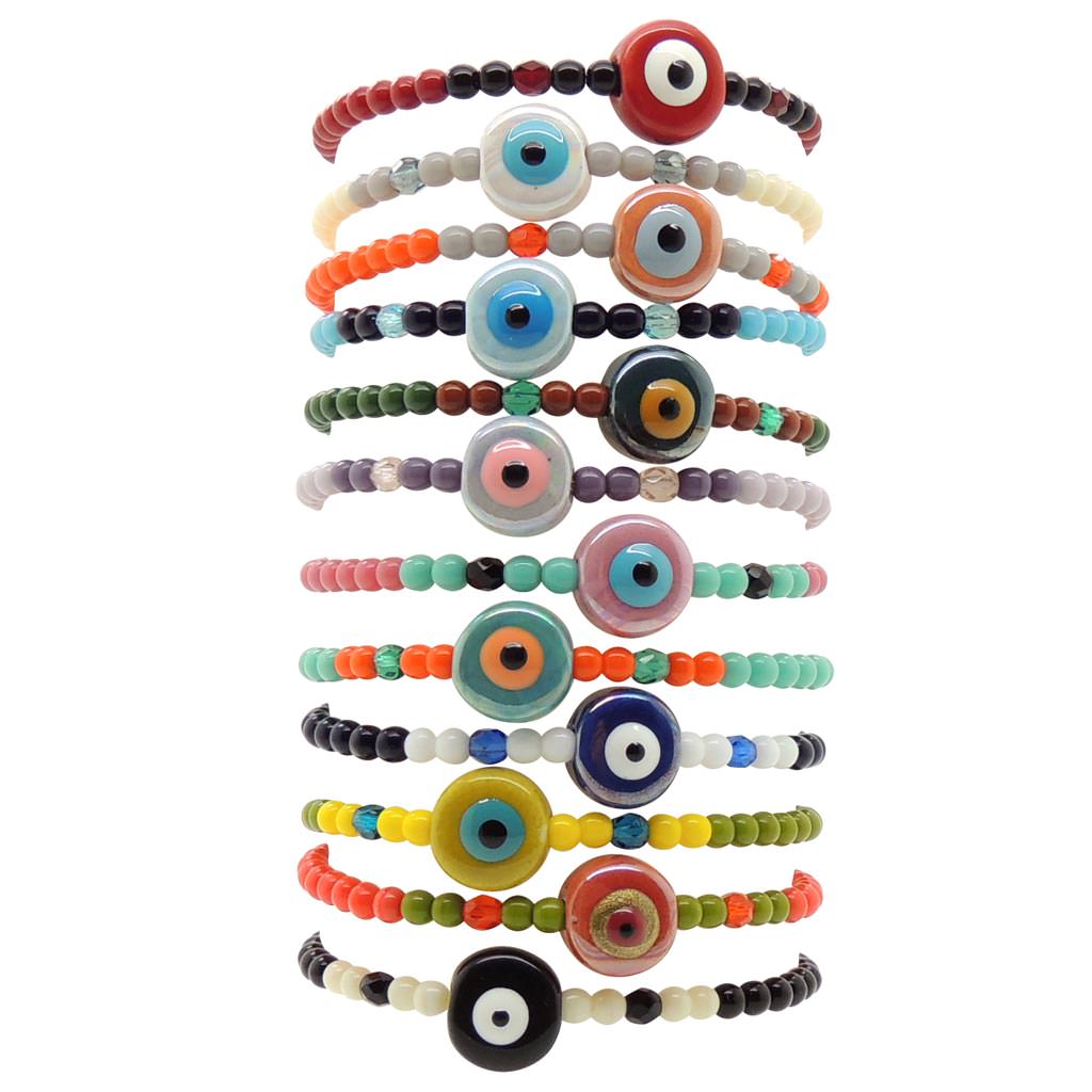 Dana Levy Ceramic Evil Eye Charm Glass Bead Mix Bracelet - Group Stack
