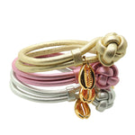 Dana Levy Midas Cowrie Shell Charm Metallic Leather Cord Bracelet - Group Stack