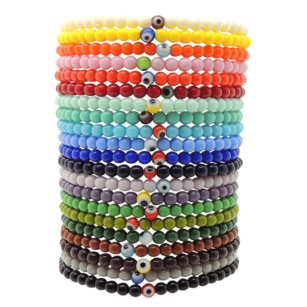 Dana Levy Mini Round Evil Eye Glass Bead Bracelet - Multicolour Mix Stack