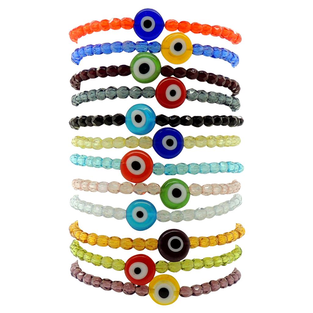 Dana Levy Evil Eye Charm Faceted Glass Bead Bracelet - Stack Multicoloured Eyes