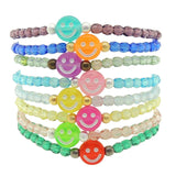Dana Levy Multicolour Smiley Charm Faceted Glass Bead Bracelet - Group Stack