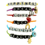 Dana Levy Personalised Name Alphabet Cube Charm Satin Cord Bracelet - Stack Group