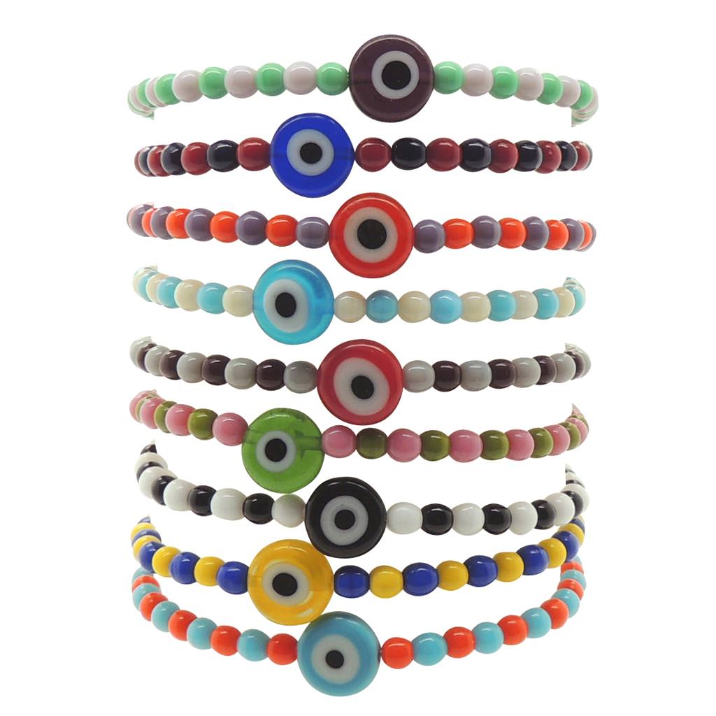 Dana Levy Men's Two Tone Evil Eye Charm Glass Bead Bracelet - Group Stack