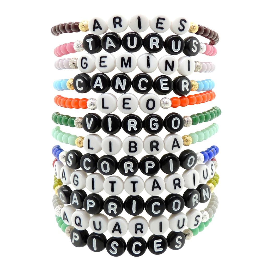 Dana Levy Zodiac Sign Alphabet Charm Glass Bead Bracelet - Group Stack
