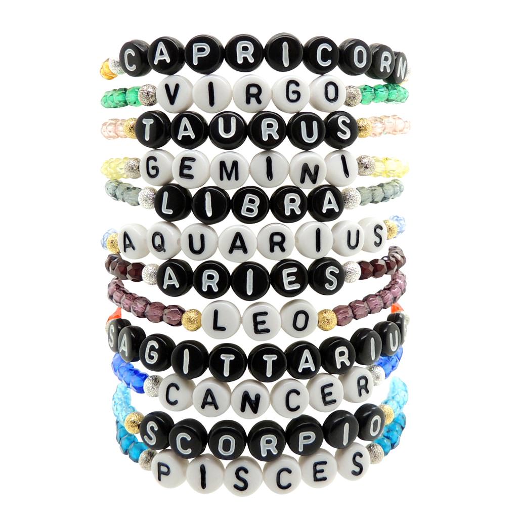 Dana Levy Zodiac Sign Alphabet Charm Faceted Glass Bead Bracelet - Group Stack