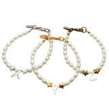 Dana Levy Mother of Pearl Initial Alphabet Star Charm Freshwater Pearl Bracelet - Trio All Platings