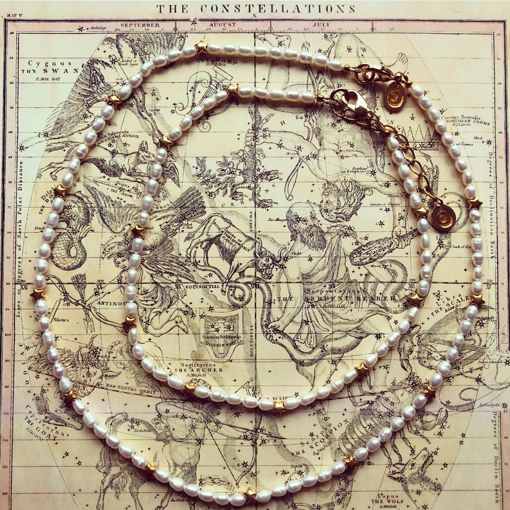 Dana Levy Star Charm Freshwater Pearl Necklace - Constellation Choker Duo
