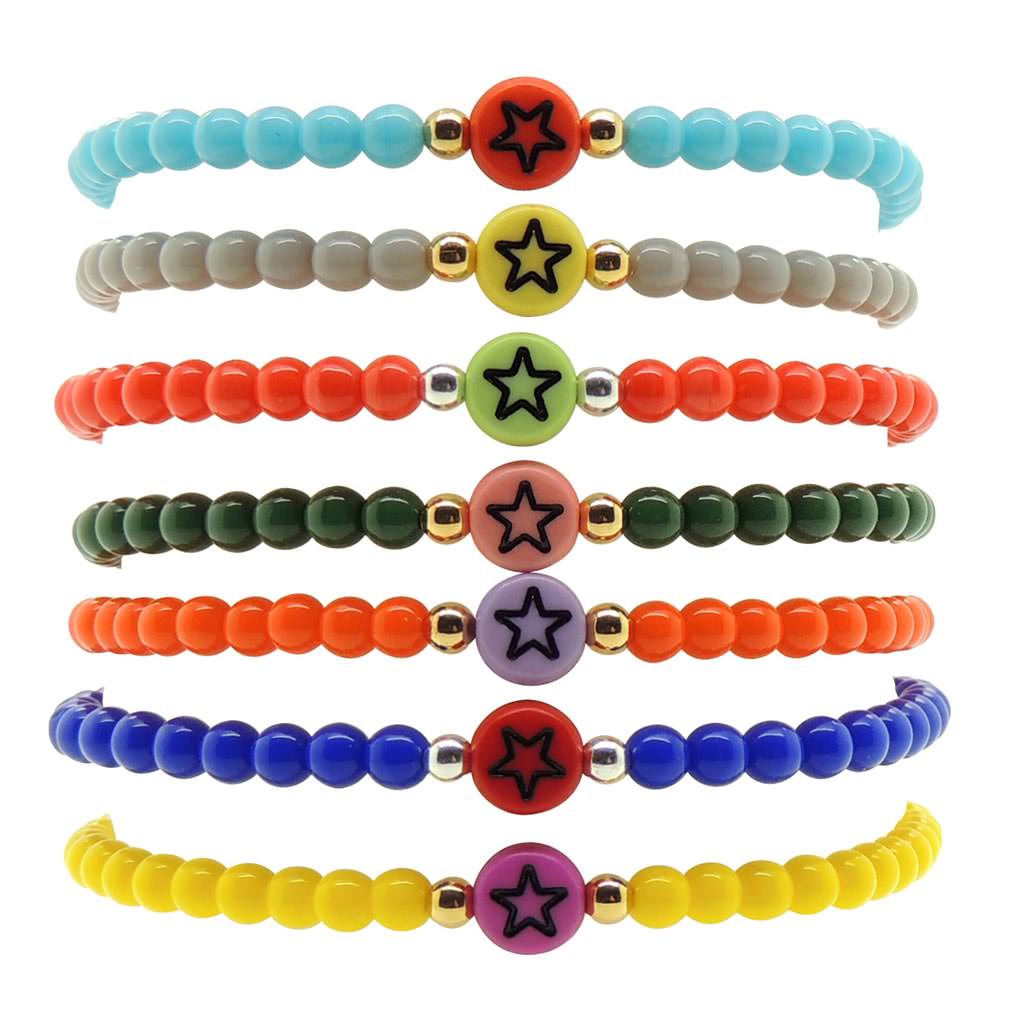 Dana Levy Multicolour Mini Star Symbol Charm Glass Bead Bracelet - Group Stack