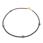 Dana Levy Evil Eye Charm Glass Bead Necklace - Teal Evil Eye Plum Purple Glass Beads