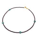 Dana Levy Evil Eye Charm Glass Bead Necklace - Teal Evil Eye Plum Purple Glass Beads