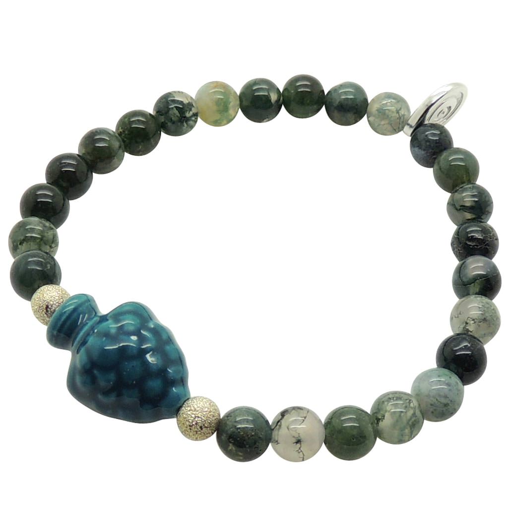 Dana Levy Sicilian Pine Cone Charm Gemstone Bead Bracelet - Teal Green Charm on Moss Agate
