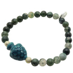 Dana Levy Sicilian Pine Cone Charm Gemstone Bead Bracelet - Teal Green Charm on Moss Agate