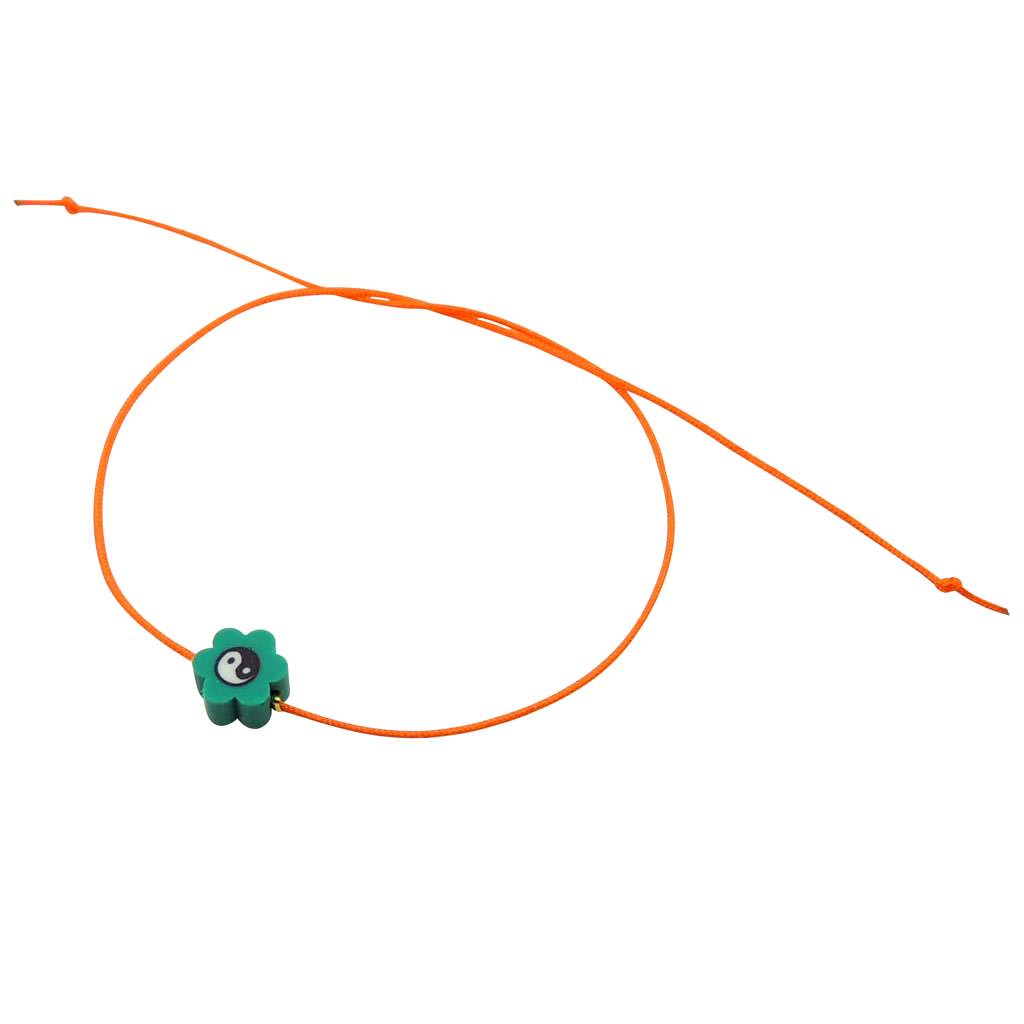 Dana Levy Yin Yang Flower Charm Cord Bracelet - Teal / Orange Cord