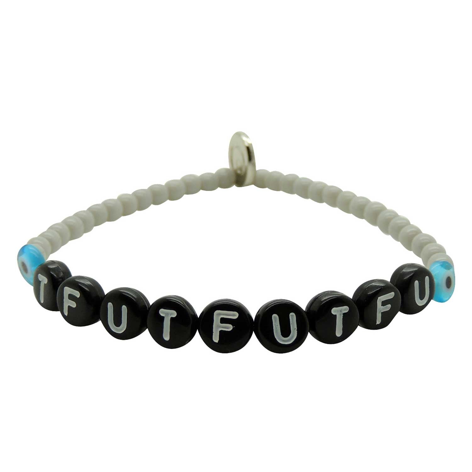 Dana Levy TfuTfuTfu Yinglish Alphabet Mens Glass Bead Bracelet Black Grey 
