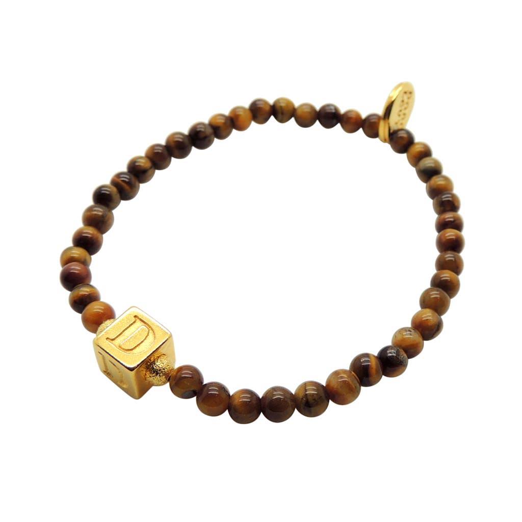 Dana Levy Alphabet Cube Charm Mini Gemstone Bead Bracelet - Letter D Tiger Eye Gemstone