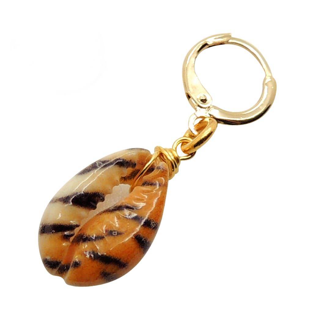 Dana Levy Animal Print Cowrie Shell Charm Huggie Earring - Tiger Print