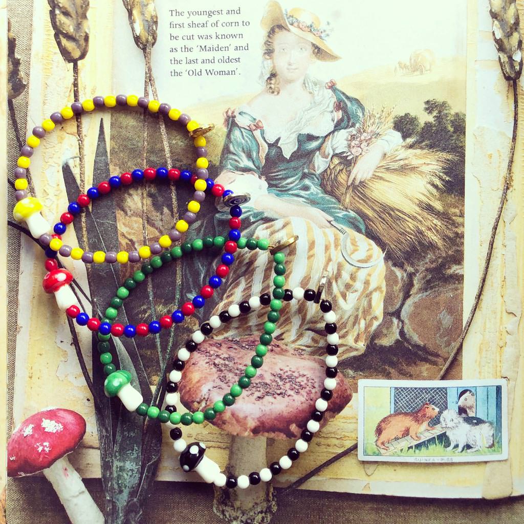 Dana Levy Toadstool Charm Glass Bead Bracelet - Mushroom Flatlay