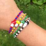 Dana Levy Toadstool Charm Glass Bead Bracelet - Red Yellow Green Black Stack