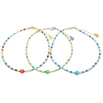 Dana Levy Multicolour Alef Bet Hebrew Initial Charm Freshwater Pearl Glass Crystal Bead Duo Choker - Trio Rainbow / Greens / Blues Spectrum