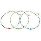 Dana Levy Multicolour Alef Bet Hebrew Initial Charm Freshwater Pearl Glass Crystal Bead Duo Choker - Trio Rainbow / Greens / Blues Spectrum