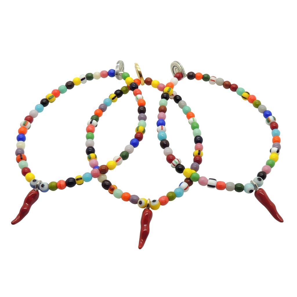 Dana Levy Men's Cornicello Horn Charm Balagan Glass Bead Bracelet - Group Trio