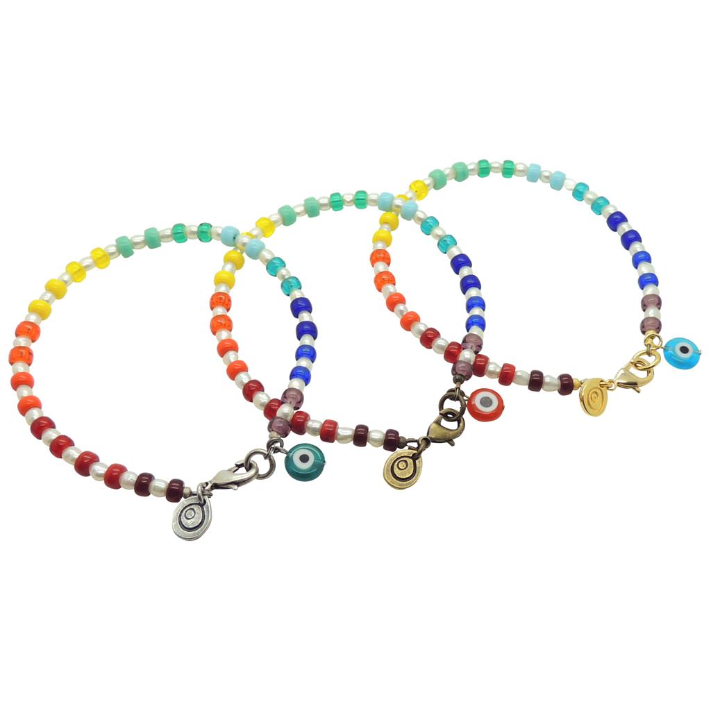 Dana Levy Evil Eye Charm Rainbow Spectrum Freshwater Pearl Anklet - Trio of platings