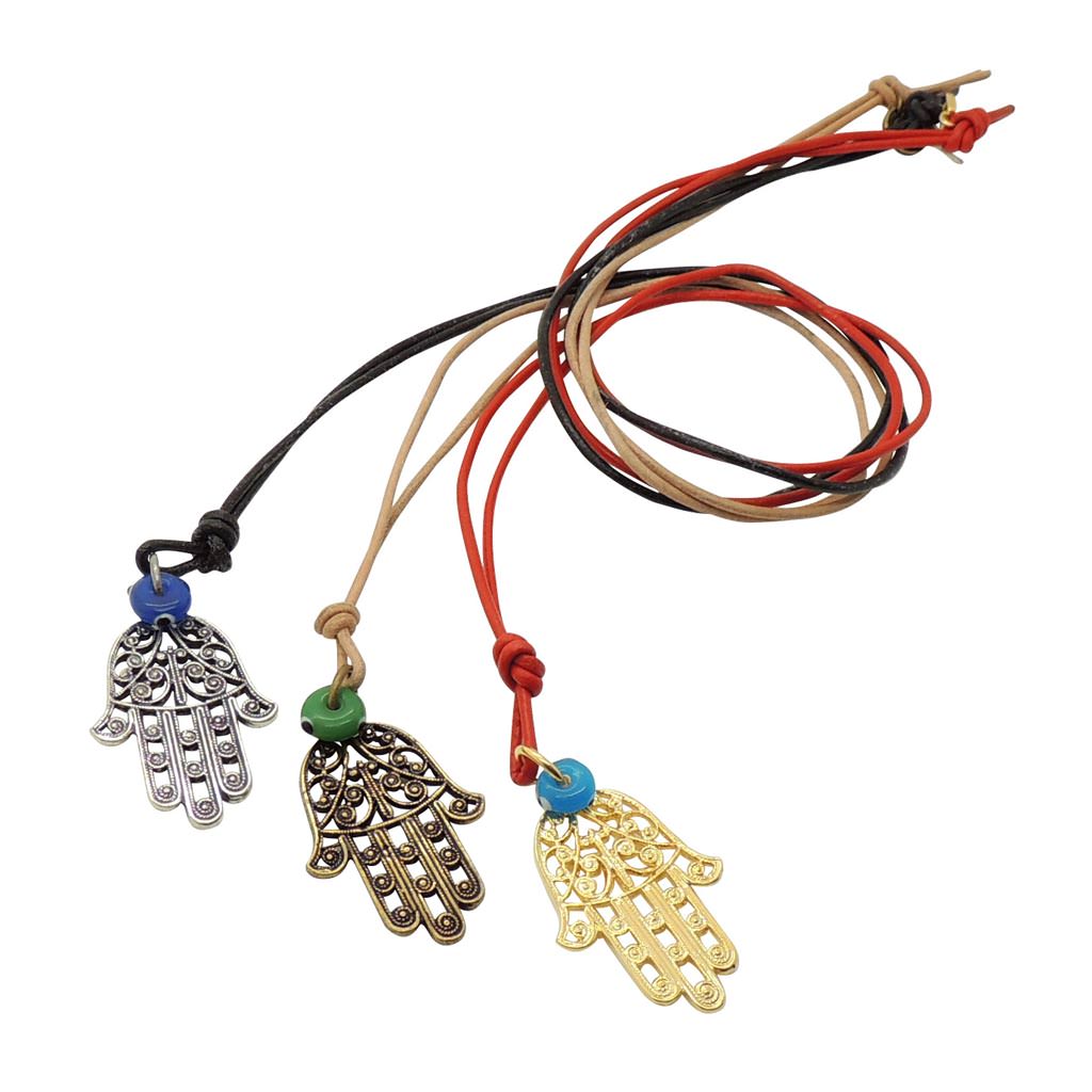 Dana Levy Filigree Hamsa Hand Charm Leather Cord Necklace - Group Trio