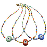 Dana Levy Multicolour Evil Eye Nugget Charm Balagan Glass Bead Necklace - Trio: Mint,Terracotta, Azure Blue