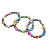 Multicolour Smiley Charm Tie Dye Gemstone Bead Bracelet - Trio 