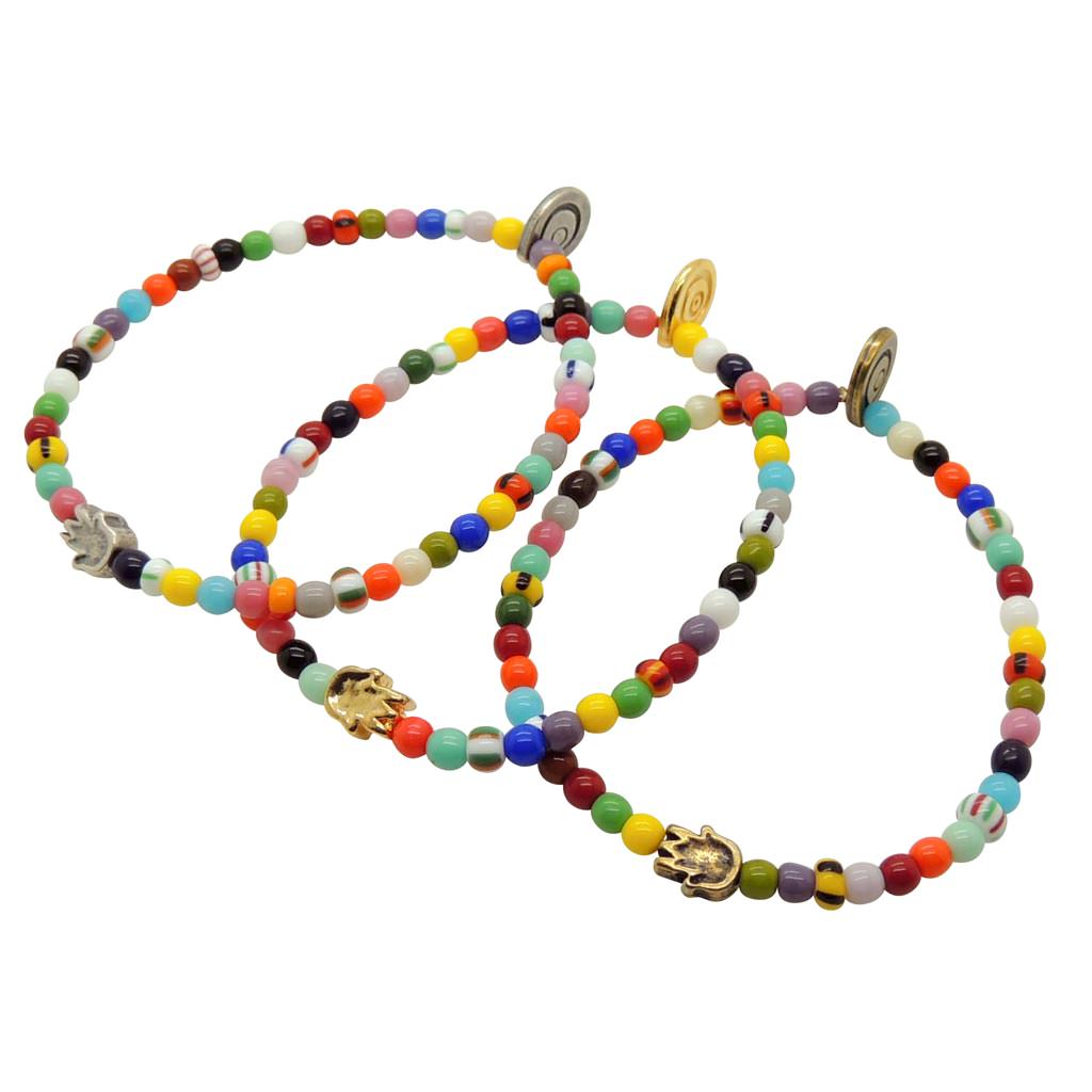 Neon Hamsa Hand Lucky Charm Pompom Bracelet Dana Levy Ltd