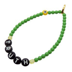 Dana Levy Personalise and Protect Alphabet Name Glass Bead Bracelet - Truth / Apple Green / Light Yellow / Yellow Evil Eye 