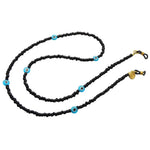 Dana Levy Evil Eye Charm Beaded Glasses Chain - Turquoise Evil Eye / Black Glass beads / Gold Plate