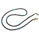 Dana Levy Evil Eye Charm Beaded Glasses Chain - Turquoise Evil Eye / Black Glass beads / Gold Plate