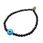 Dana Levy Evil Eye Charm Faceted Glass Bead Bracelet - Turquoise Eye Jet Black Faceted Glass Beads