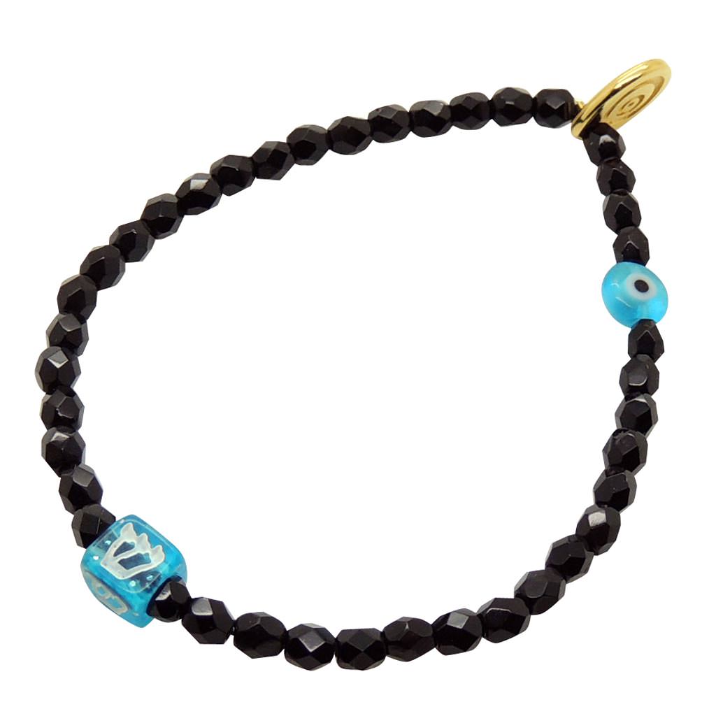 Dana LevyMulticolour Alef Bet Initial Evil Eye Charm Duo Faceted Glass Bead Bracelet - Turquoise S Jet Black