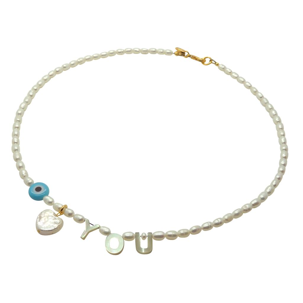 Dana Levy Eye Love You Freshwater Pearl Necklace - Opaque Turquoise Evil eye Gold Plate