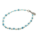 Dana Levy Mini Evil Eye Charm Freshwater Pearl Anklet - Opaque Turquoise Eye 