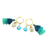 Dana Levy Multicolour Trio Tassel Charm Hoop Earrings - Aqua 