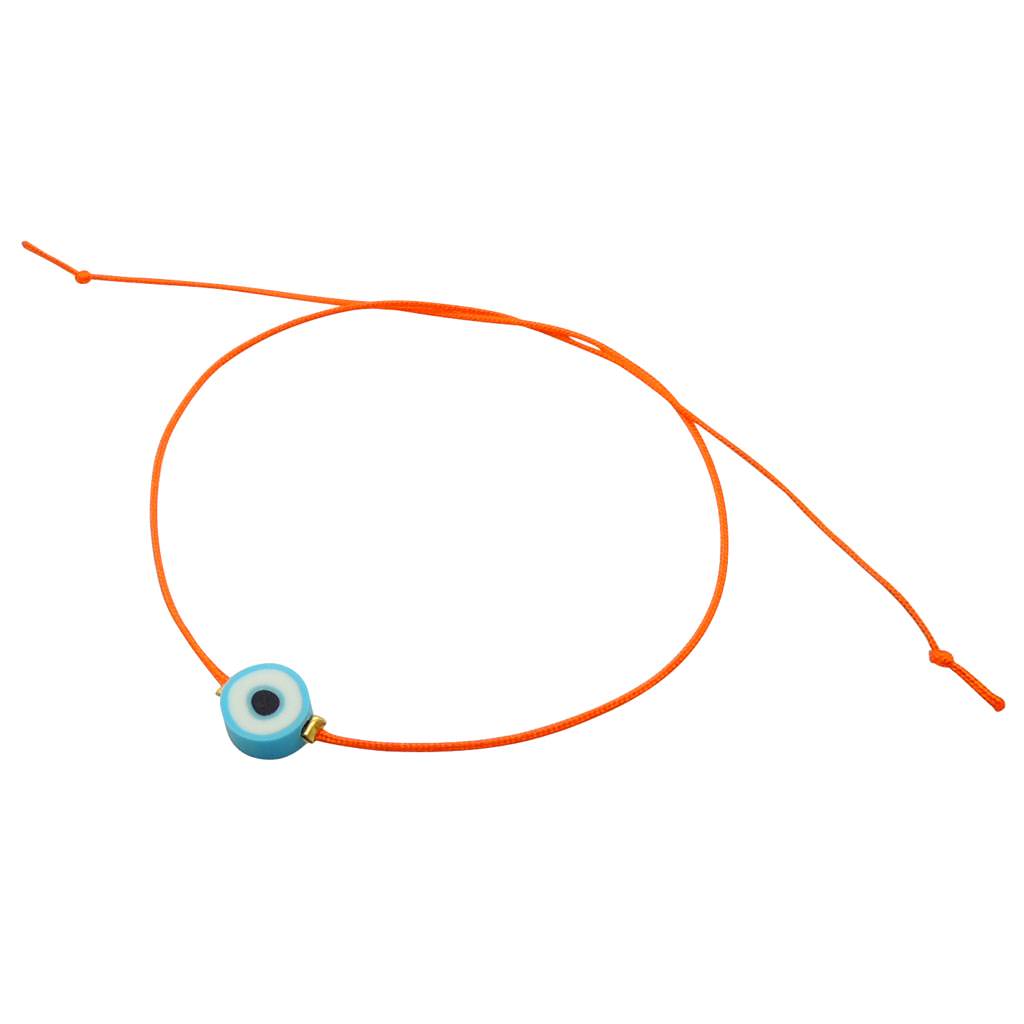 Dana Levy Evil Eye Disc Cord Bracelet - Turquoise Evil Eye / Orange Cord 